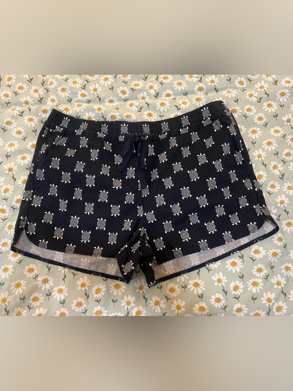 LOFT Navy Blue Turtle Print Drawstring Shorts